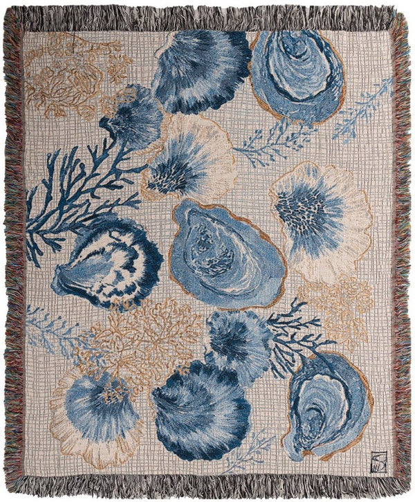 Manual Woodworkers & Weavers Blue Oysters And Coral Tapestry Throw Blanket 50" x 60" By Sara Culpepper