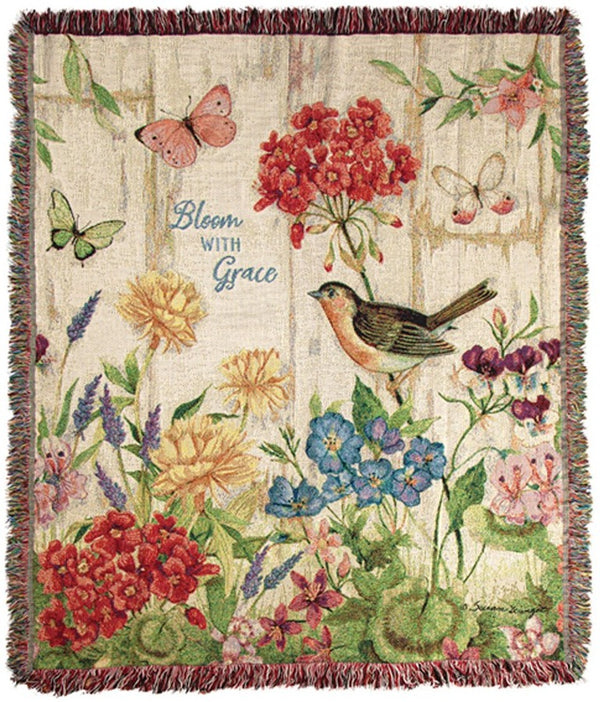 Manual Woodworkers & Weavers Bloom With Grace Tapestry Throw Blanket 50" x 60" By Susan Winget