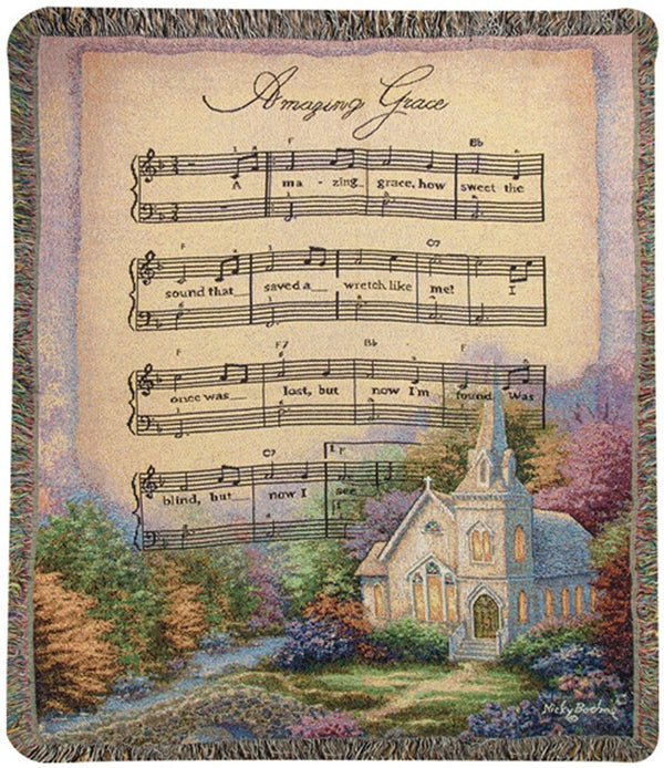 Manual Woodworkers & Weavers Church In The Country/Amazing Grace Tapestry Throw Blanket 50" x 60" By Nicky Boehme