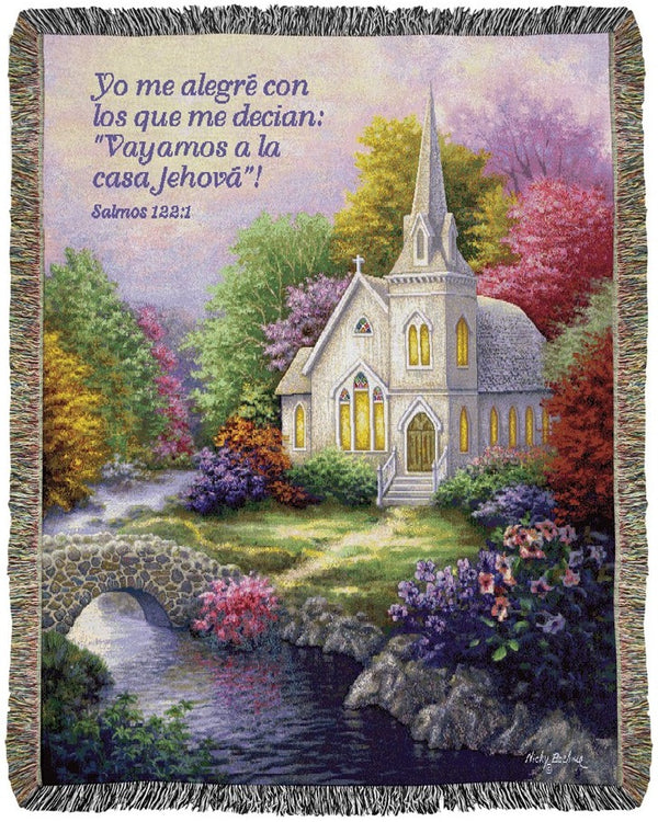 Manual Woodworkers & Weavers Church In Country Tapestry Throw - Spanish 50" x 60" By Nicky Boehme