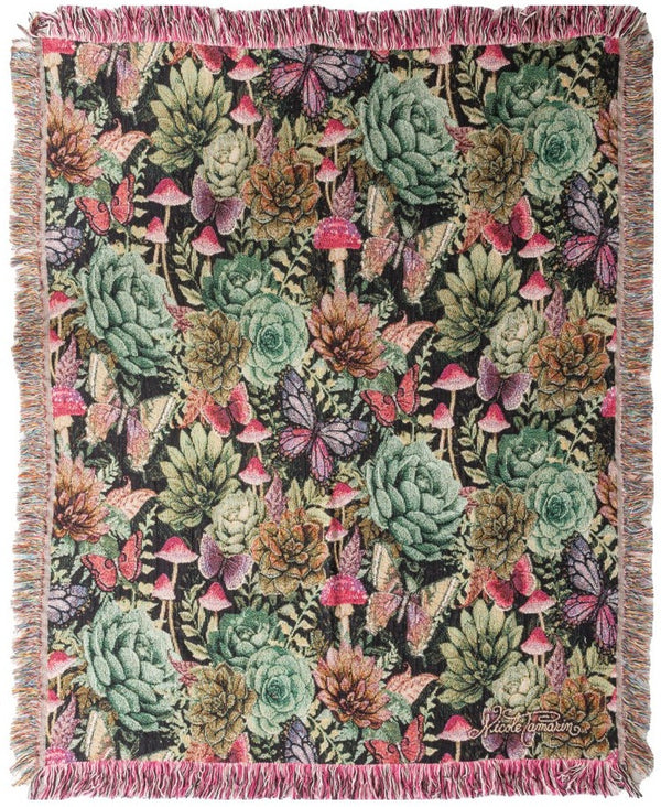 Manual Woodworkers & Weavers Dark Succulents Woven Tapestry Throw Blanket 50" x 60" By Nicole Tamarin