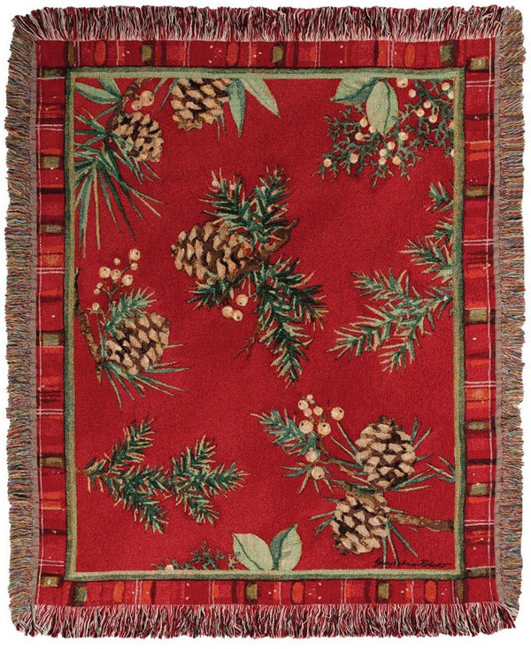 Manual Woodworkers & Weavers Evergreen Pine Tapestry Throw Blanket 50" x 60" By Sally Eckman Roberts