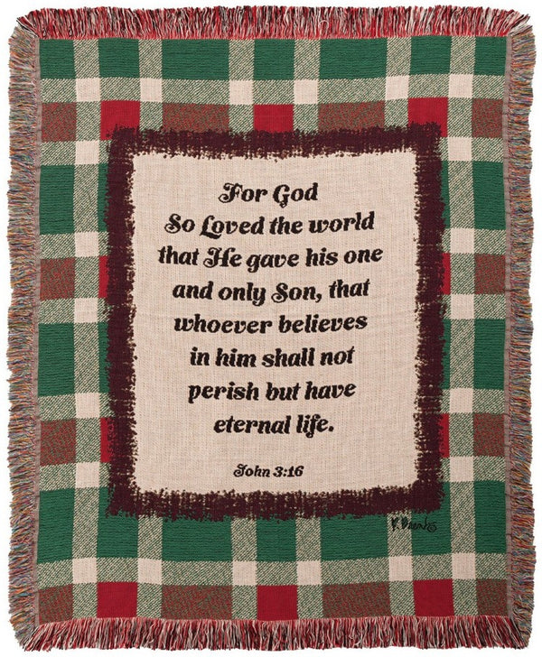 Manual Woodworkers & Weavers Holiday Plaid with Verse Tapestry Throw Blanket 50" x 60" By Paul Brent