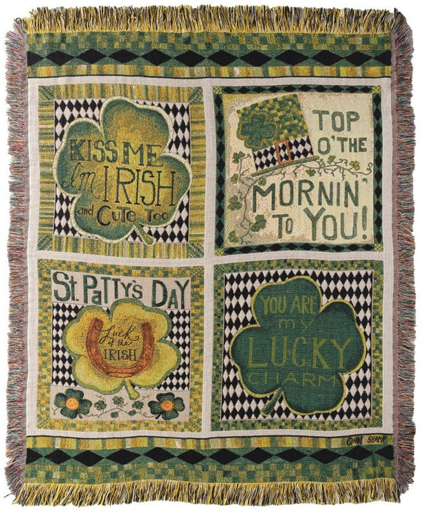 Manual Woodworkers & Weavers Kiss Me I'm Irish Tapestry Throw Blanket 50" x 60" By Cindy Shamp