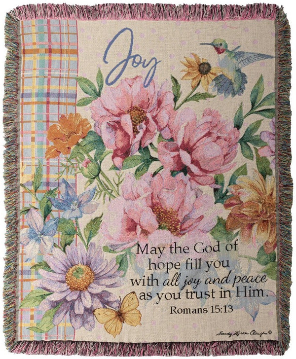 Manual Woodworkers & Weavers May The God Of Hope Floral Tapestry Throw Blanket 50" x 60" By Sandy Lynam Clough