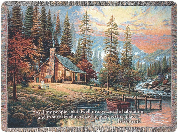 Manual Woodworkers & Weavers A Peaceful Retreat Tapestry Throw Blanket 50" x 60" By Thomas Kinkade Studios