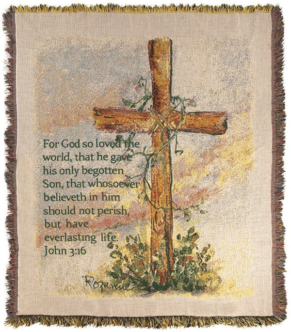 Manual Woodworkers & Weavers Cross Tapestry Throw Blanket 50" x 60" By Rozanne Priebe
