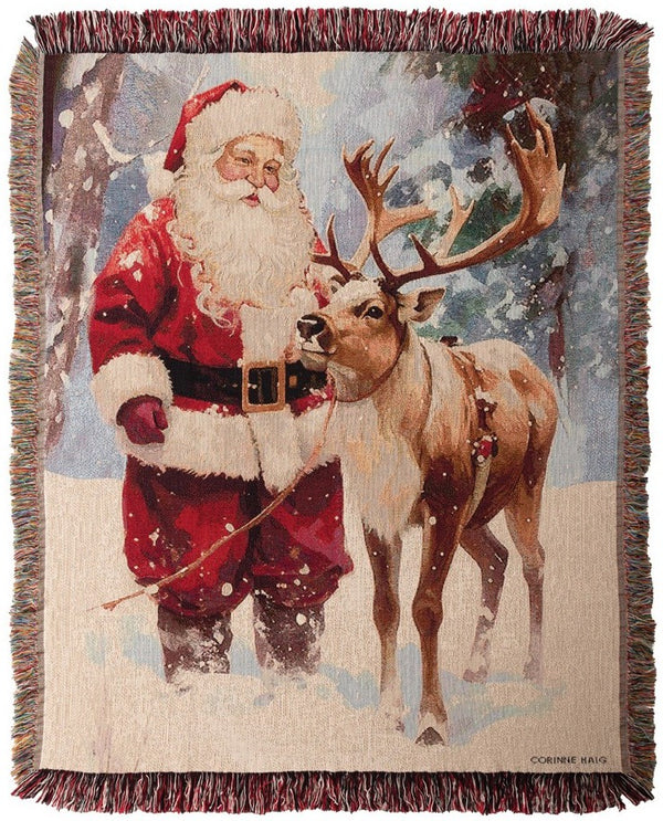 Manual Woodworkers & Weavers Santa's Best Friend Tapestry Throw Blanket 50" x 60" By Corinne Haige