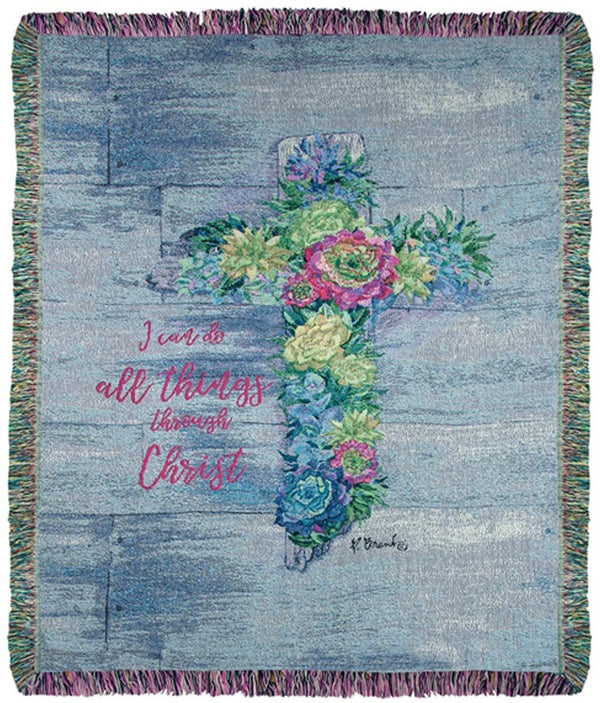 Manual Woodworkers & Weavers Succulent Cross Tapestry Throw Blanket 50" x 60" By Paul Brent