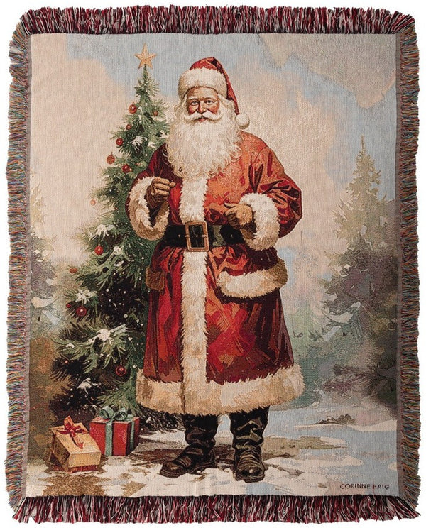 Manual Woodworkers & Weavers Santa In The Woods Tapestry Throw Blanket 50" x 60" By Corinne Haige