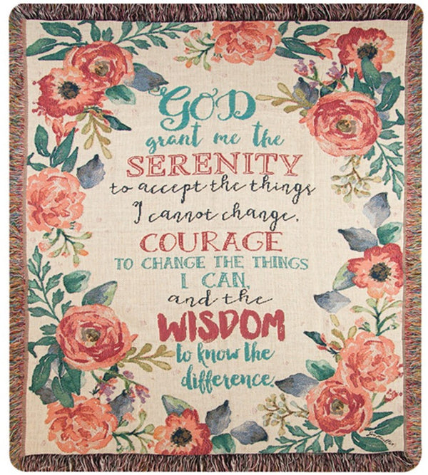 Manual Woodworkers & Weavers Serenity Prayer Floral Tapestry Throw Blanket 50" x 60" By Jo Moulton