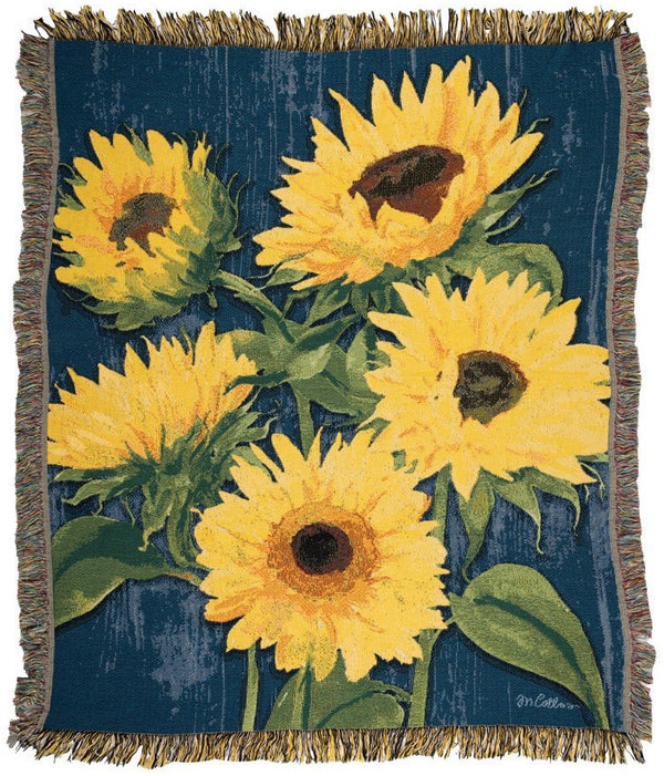 Manual Woodworkers & Weavers Blue Zig Zag Sunflower Tapestry Throw Blanket 50" x 60" By Manual Woodworkers & Weavers