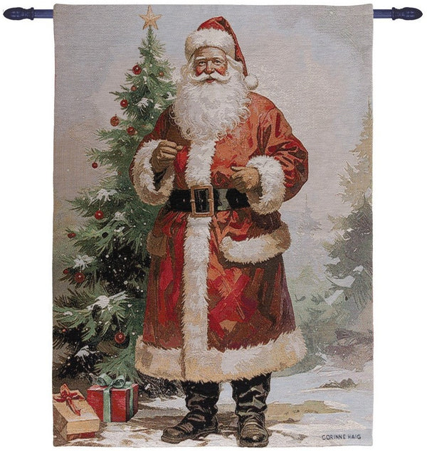 Manual Woodworkers & Weavers Santa In The Woods Tapestry Wall Hanging 36" x 26" By Corinne Haige