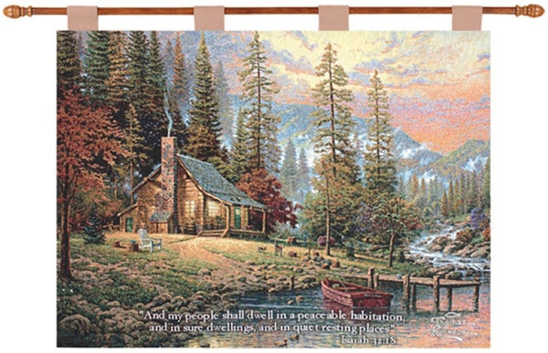Manual Woodworkers & Weavers A Peaceful Retreat With Verse Tapestry Wall Hanging 36" x 26" By Thomas Kinkade Studios