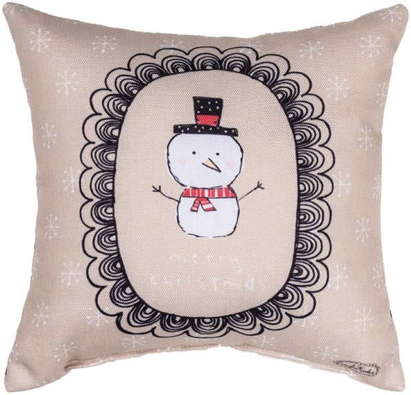 Manual Woodworkers & Weavers Snow Pals Merry Christmas Throw Pillow 9" x 9" By Amylee Weeks