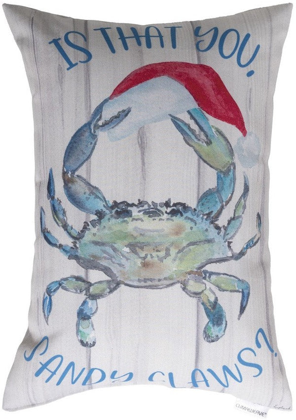 Manual Woodworkers & Weavers Is That You Sandy Claws Climaweave Throw Pillow 18" x 13" By Sharon Kuplack