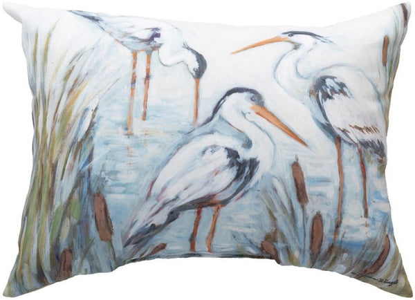 Manual Woodworkers & Weavers Coastal Shores Three Herons In Water Climaweave Throw Pillow 18" x 13" By Susan Winget