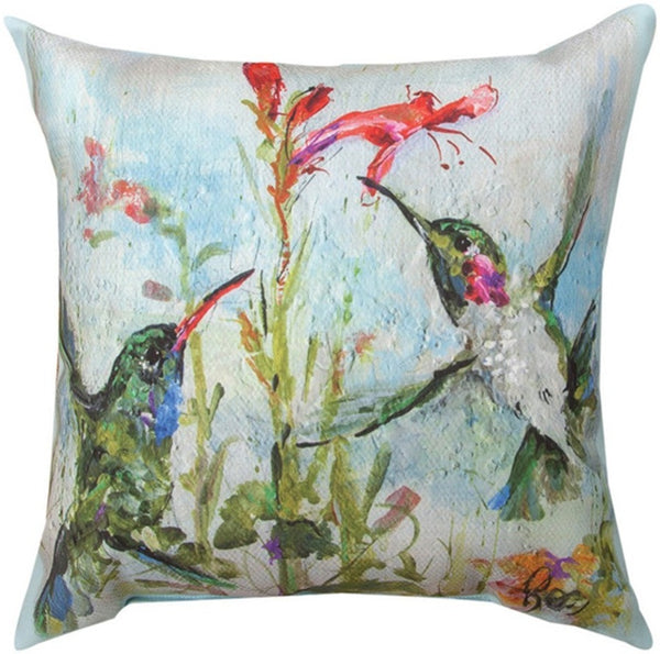 Manual Woodworkers & Weavers Two Hummingbirds Climaweave Throw Pillow 18" x 18" By Rozanne Priebe