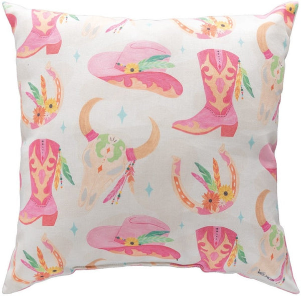 Manual Woodworkers & Weavers Cowgirl Club & Boots Climaweave Throw Pillow 18" x 18" By Veronique Charron