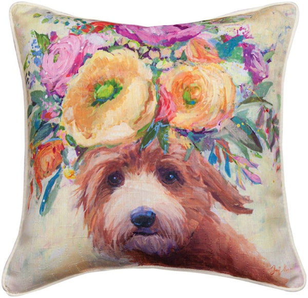 Manual Woodworkers & Weavers Dogs In Bloom Doodle Throw Pillow 18" x 18" By Geoff Allen