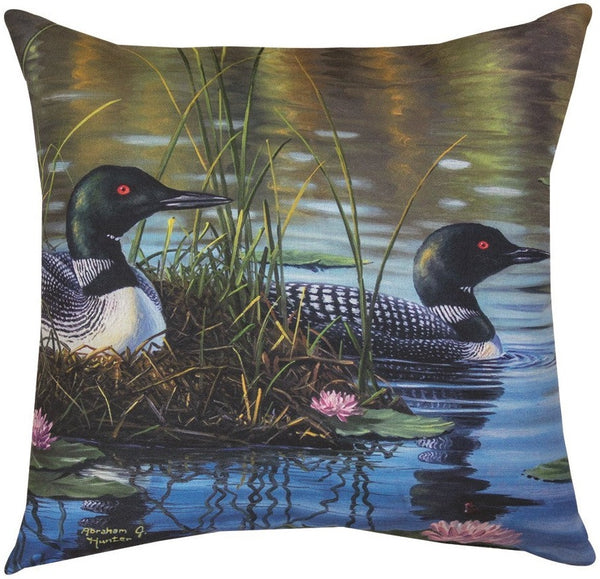 Manual Woodworkers & Weavers Loon Pair Climaweave Throw Pillow 18" x 18" By Abraham Hunter