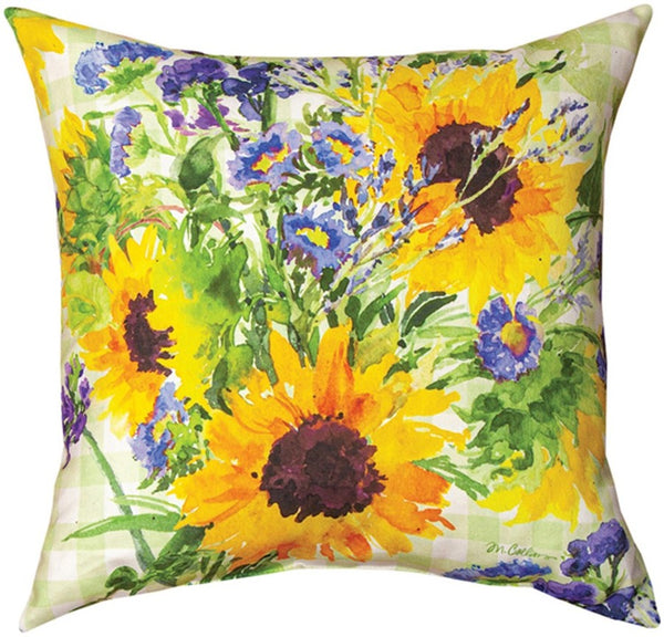 Manual Woodworkers & Weavers Sunflower Bouquet Climaweave Throw Pillow 18" x 18" By Martha Collins