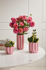 Pink Striped Glossy Footed Decorative Vessels By Accent Decor