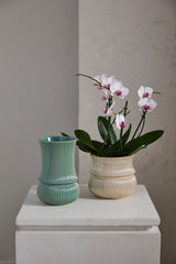 Verdant Ribbed Ceramic Decorative Vessels By Accent Decor