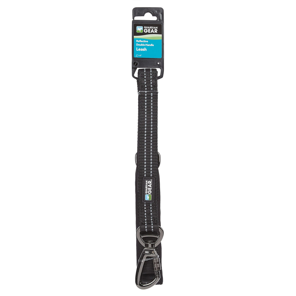 Guardian Gear Reflective Double-Handle Dog Leash, 6 ft - Black