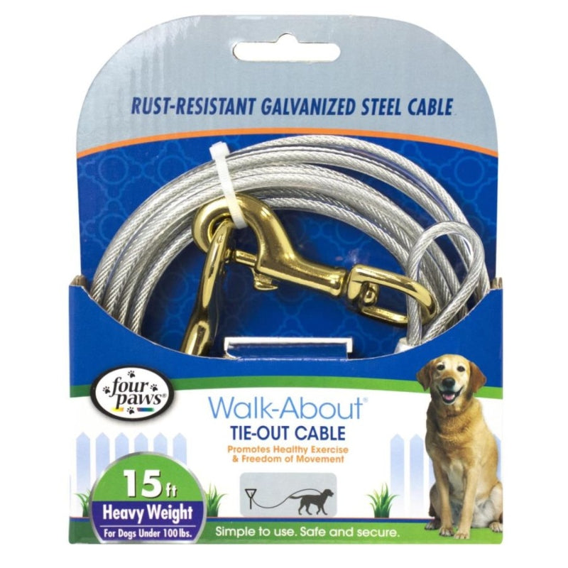 Four Paws Dog Tie Out Cable, Heavy Weight, Black