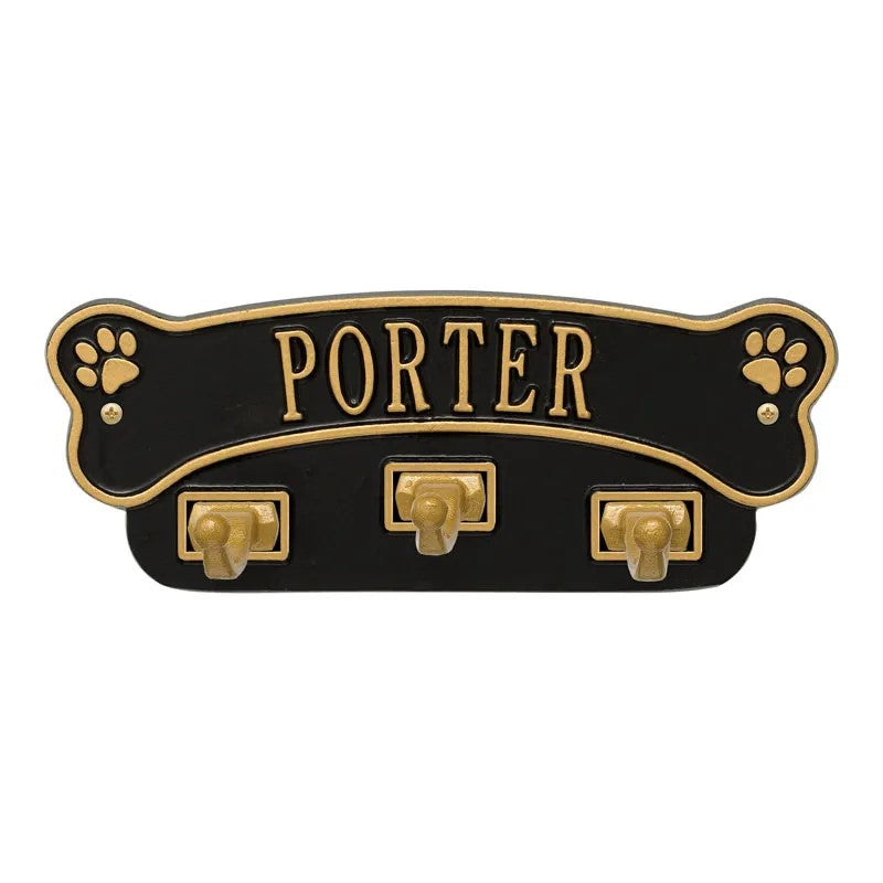 Whitehall Dog Bone Personalized Wall Sign with Leash Hooks