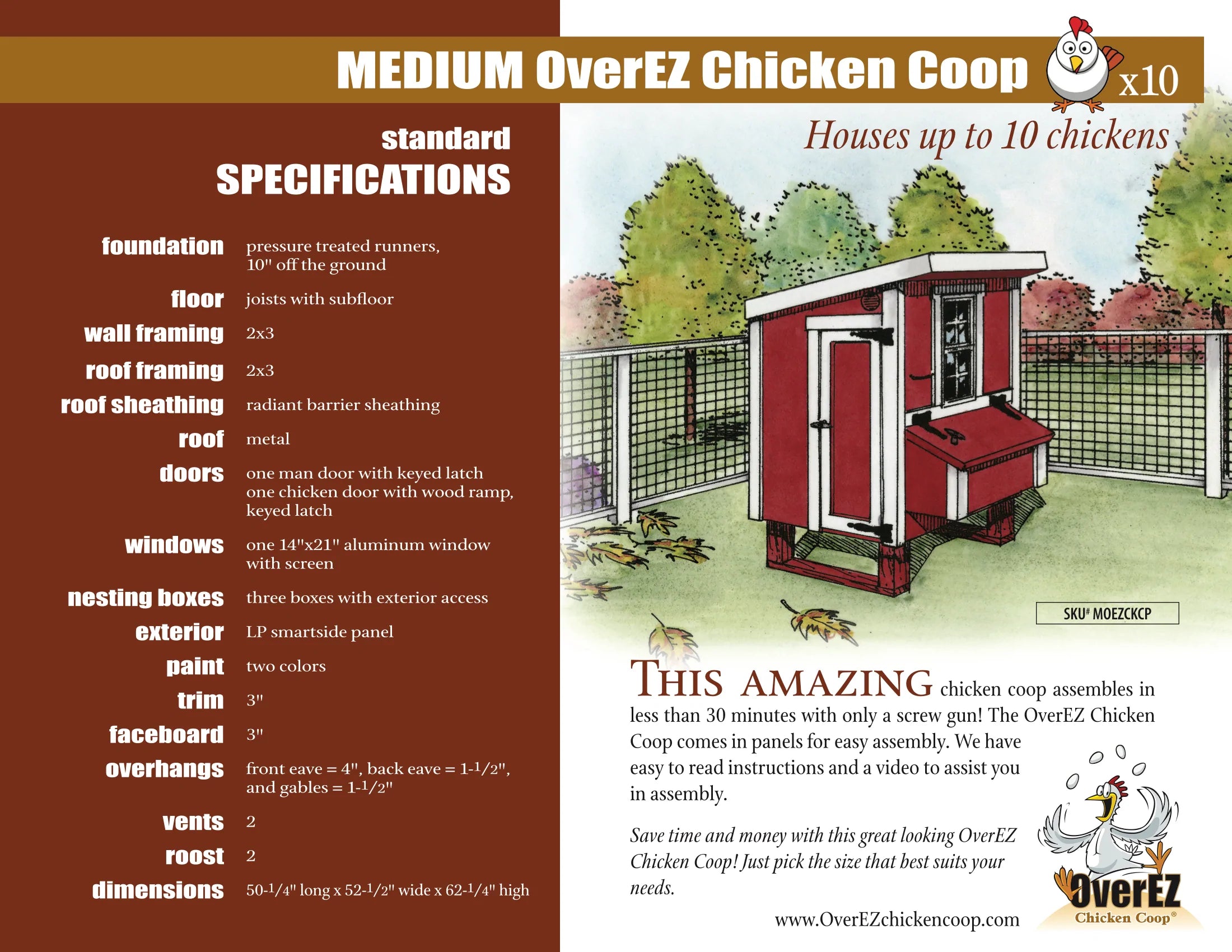 OverEZ Medium Chicken Coop - Up to 10 Chickens