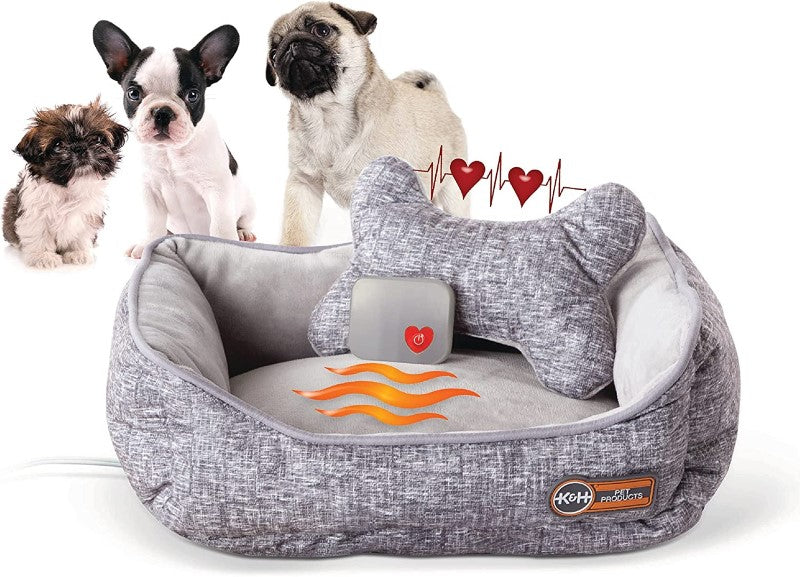 K&H Pet Products Mother's Heartbeat Heated Puppy Pet Bed with Bone Pillow